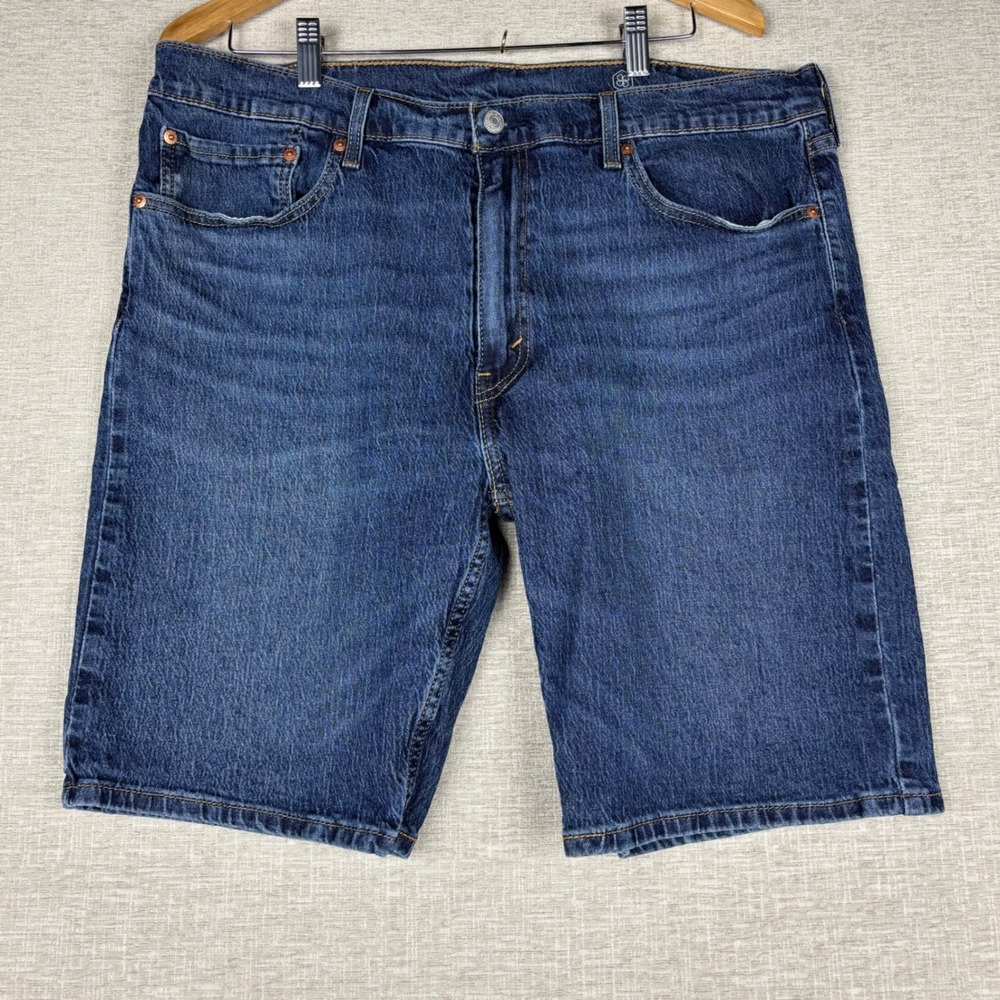 Levis 405 Y2K Baggy Jean Shorts Mens 38 Blue Mid Knee Distress Wash